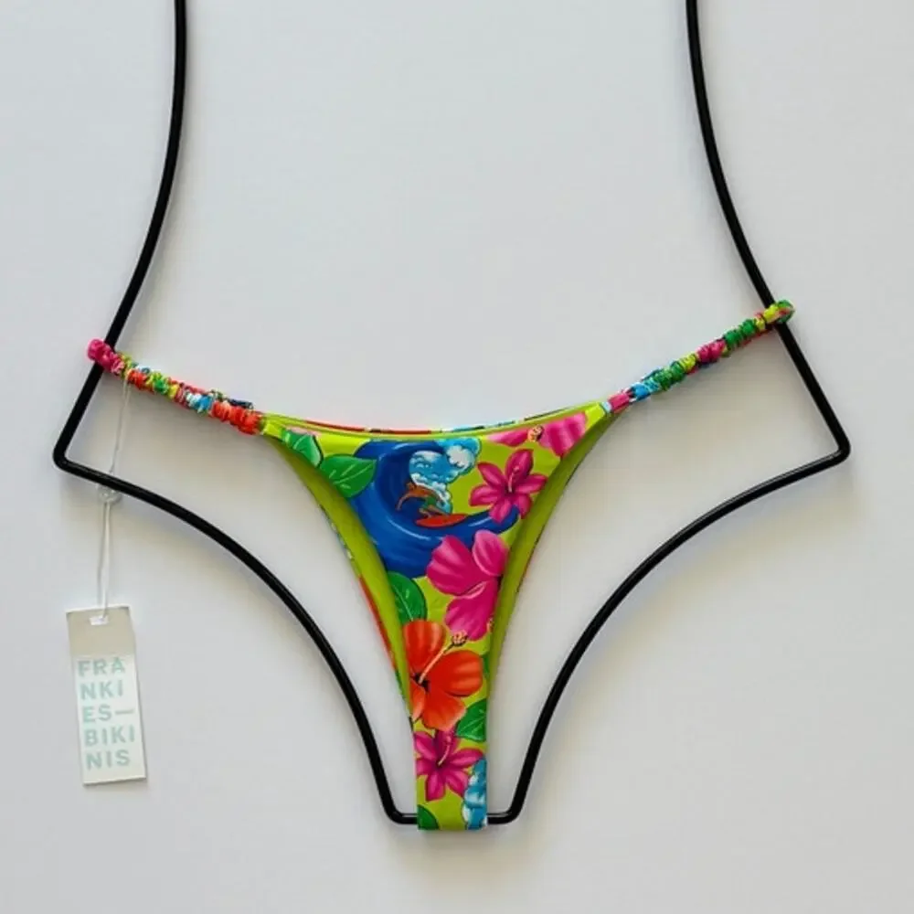 Frankies Bikinis Hope Floral Skimpy Bikini Bottom - Neon Surfer - M - NWT